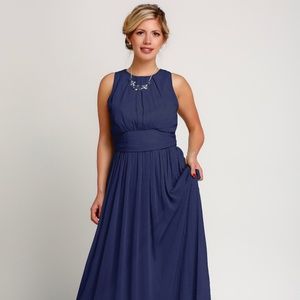Navy Floor Length Chiffon Dress